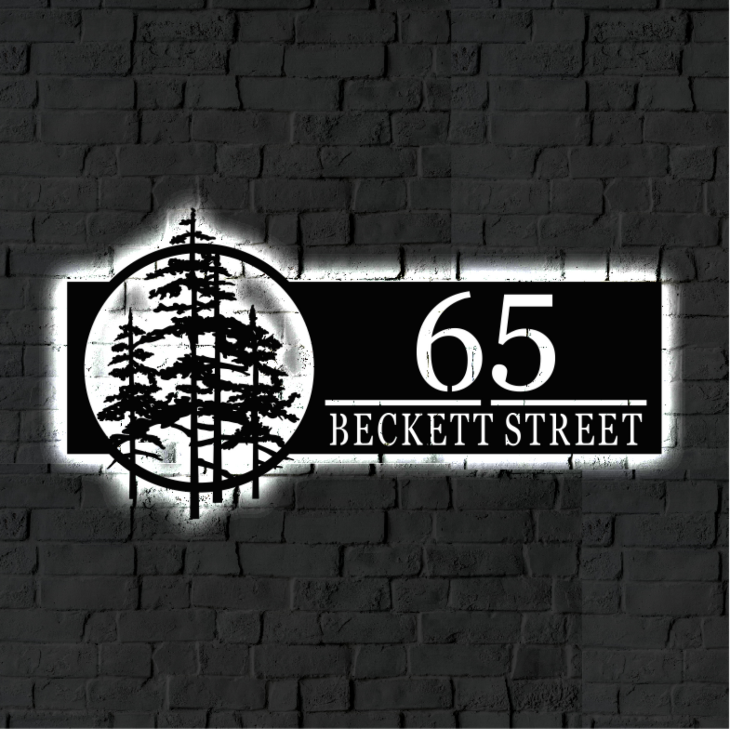 Solar Backlit Metal Address Sign / Trees LED metal house numbers / House Number Plaque with Lighting