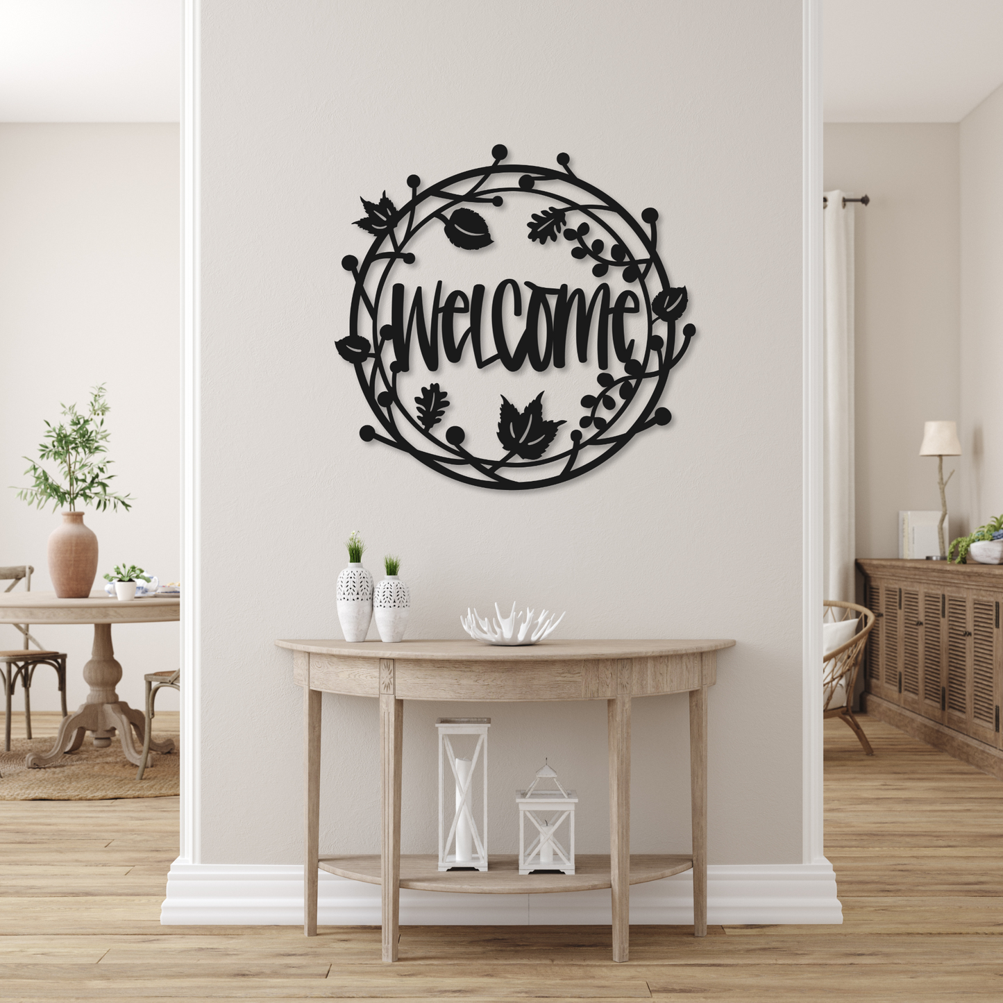 Welcome Floral Metal Sign | Home Decor