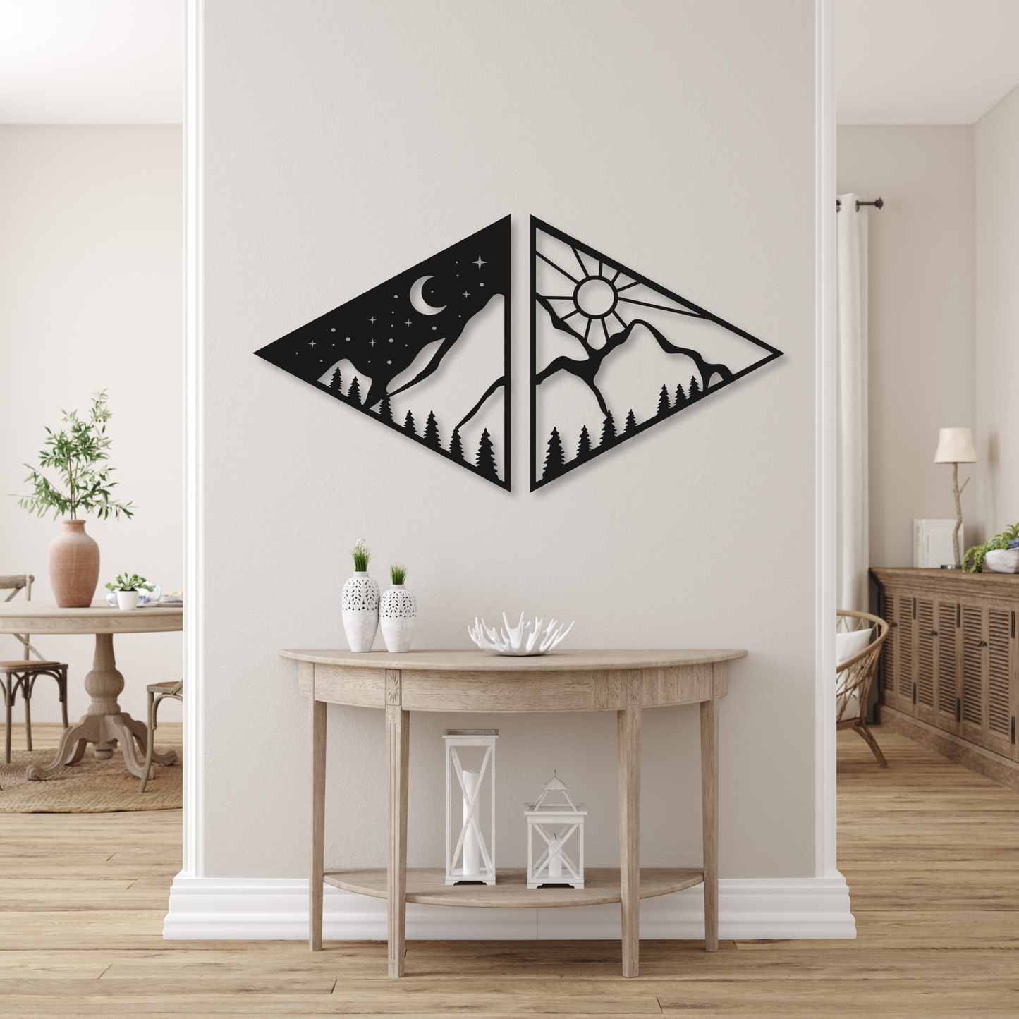 Mountain, Sun & Moon Wall Art Metal Sign | Metal Nature Sign