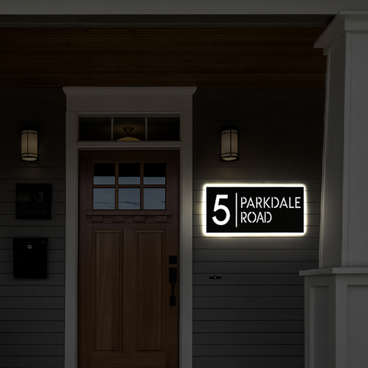 Solar Backlit Metal Address Sign / Modern LED metal house numbers / House Number Plaque with Lighting