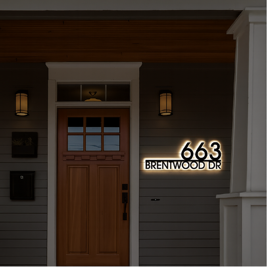 Solar Backlit Metal Address Sign / Modern LED metal house numbers / House Number Plaque with Lighting