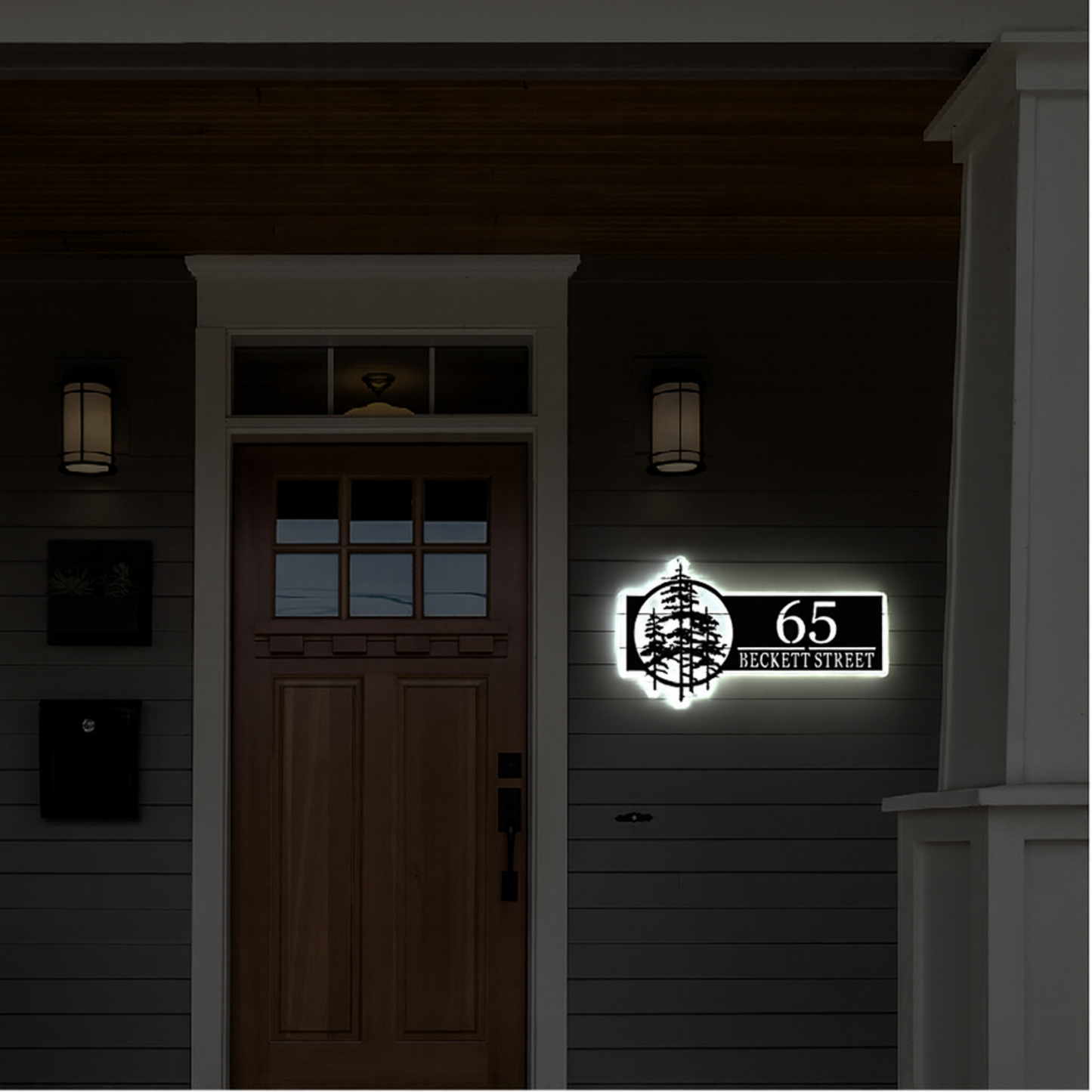 Solar Backlit Metal Address Sign / Trees LED metal house numbers / House Number Plaque with Lighting