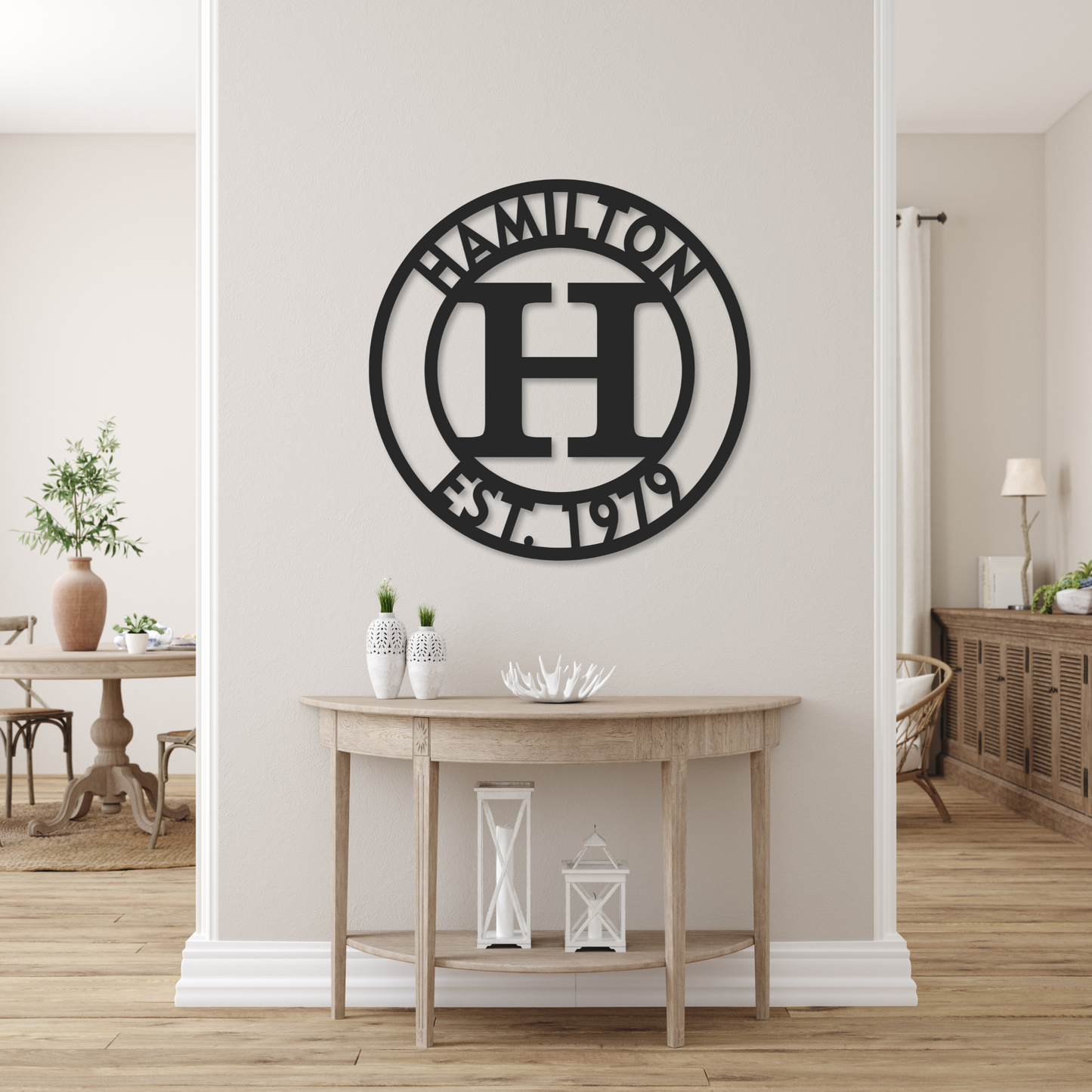 Circular Family Name Monogram Sign | Metal Letter Monogram Sign