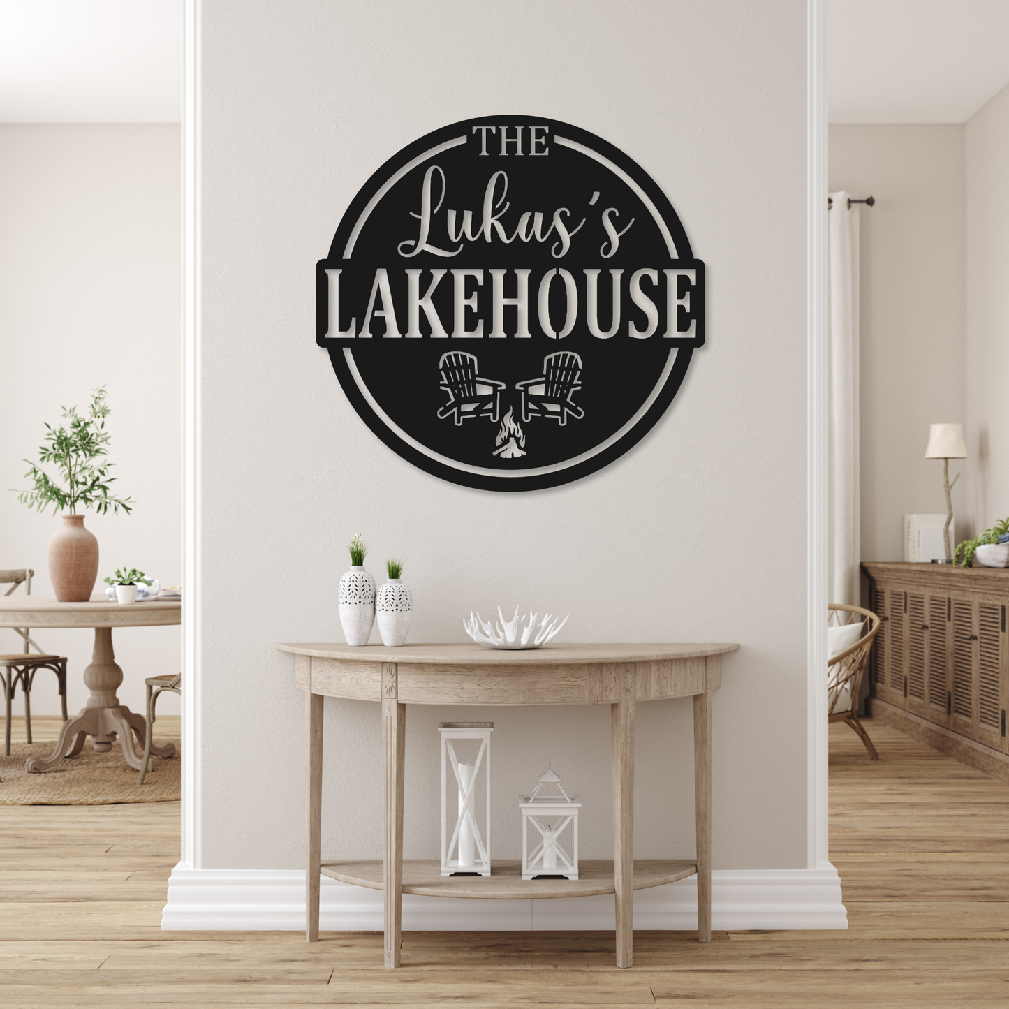 Personalized Family Name Metal Sign | Metal Cottage Lakehouse Chair Sign