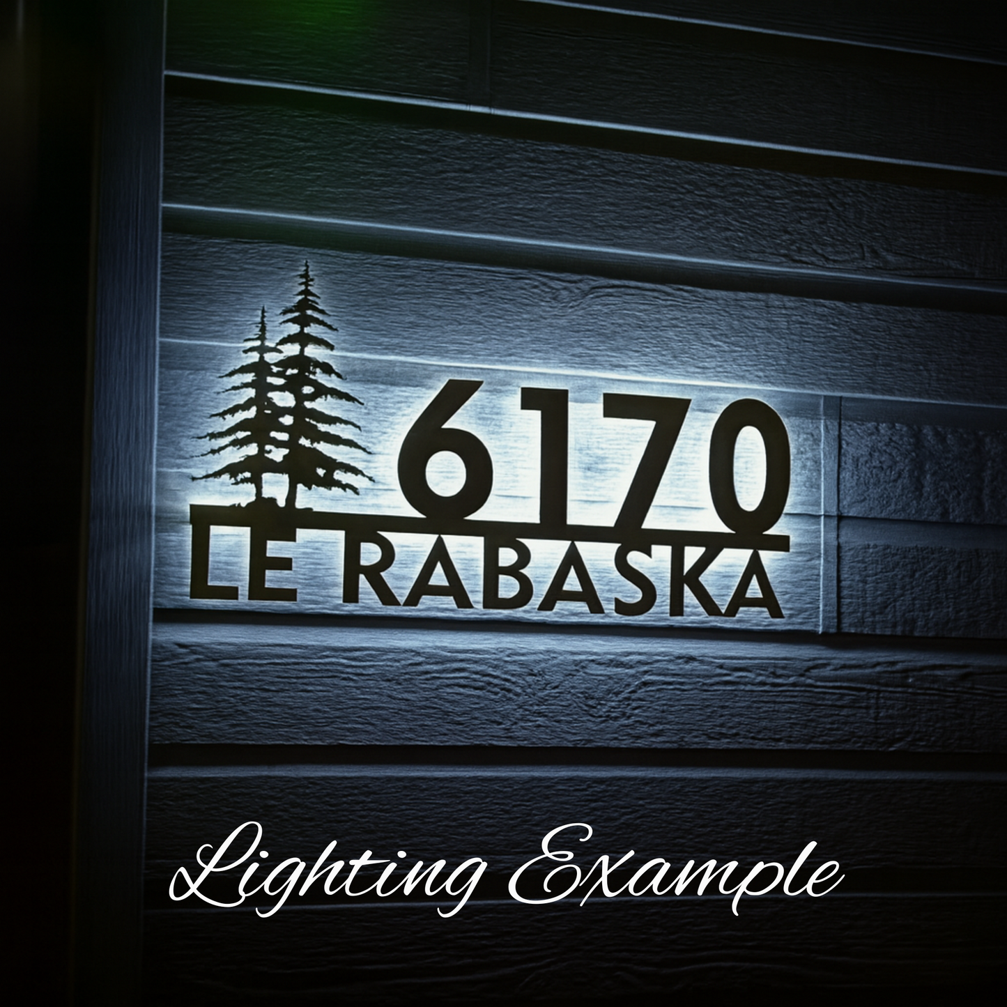 Solar Backlit Metal Address Sign / Wispy Trees LED metal house numbers / House Number Plaque with Lighting