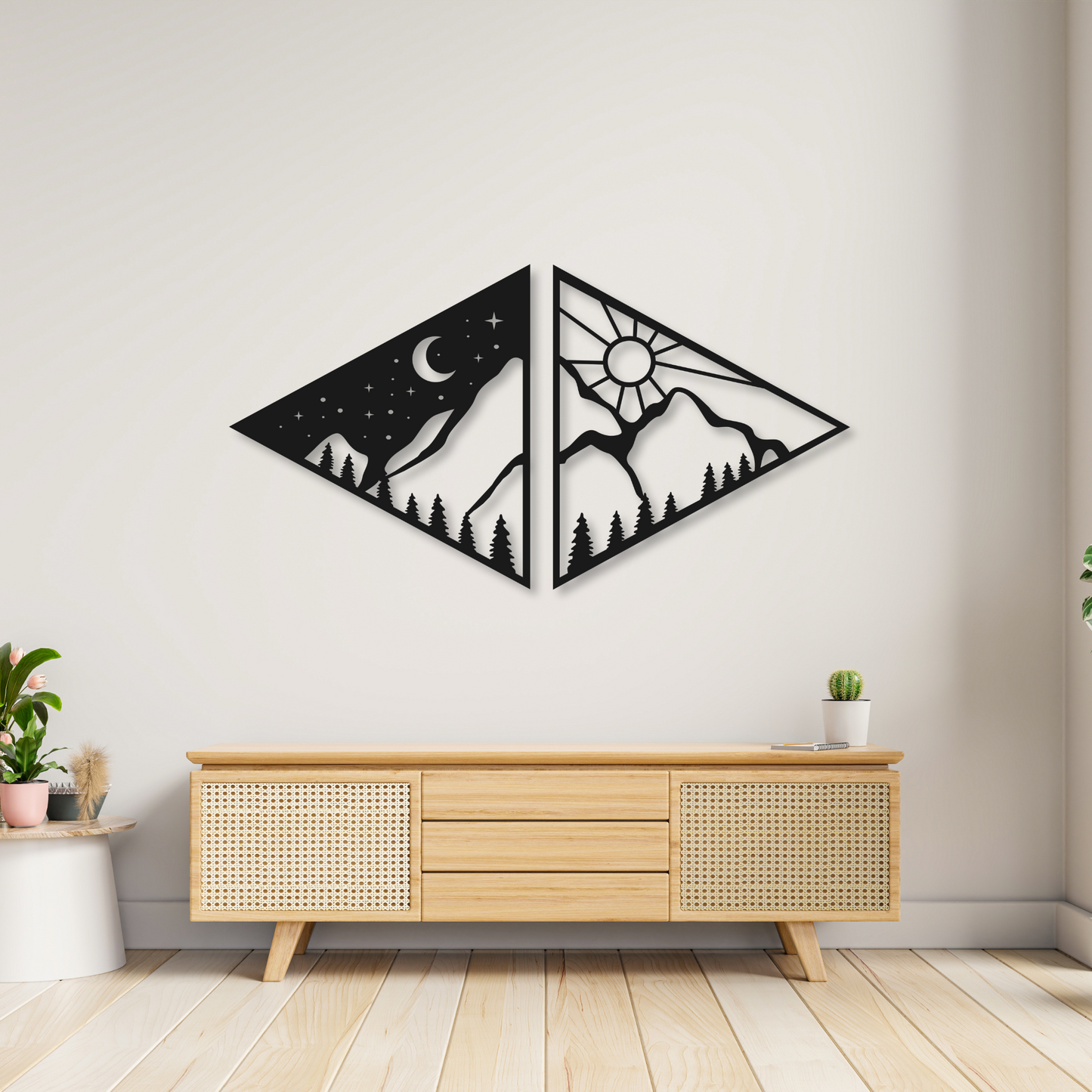 Mountain, Sun & Moon Wall Art Metal Sign | Metal Nature Sign