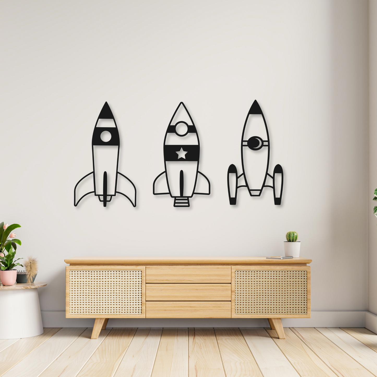 Three Piece Rocket Metal Wall Art / Metal Rocketship Home Decor