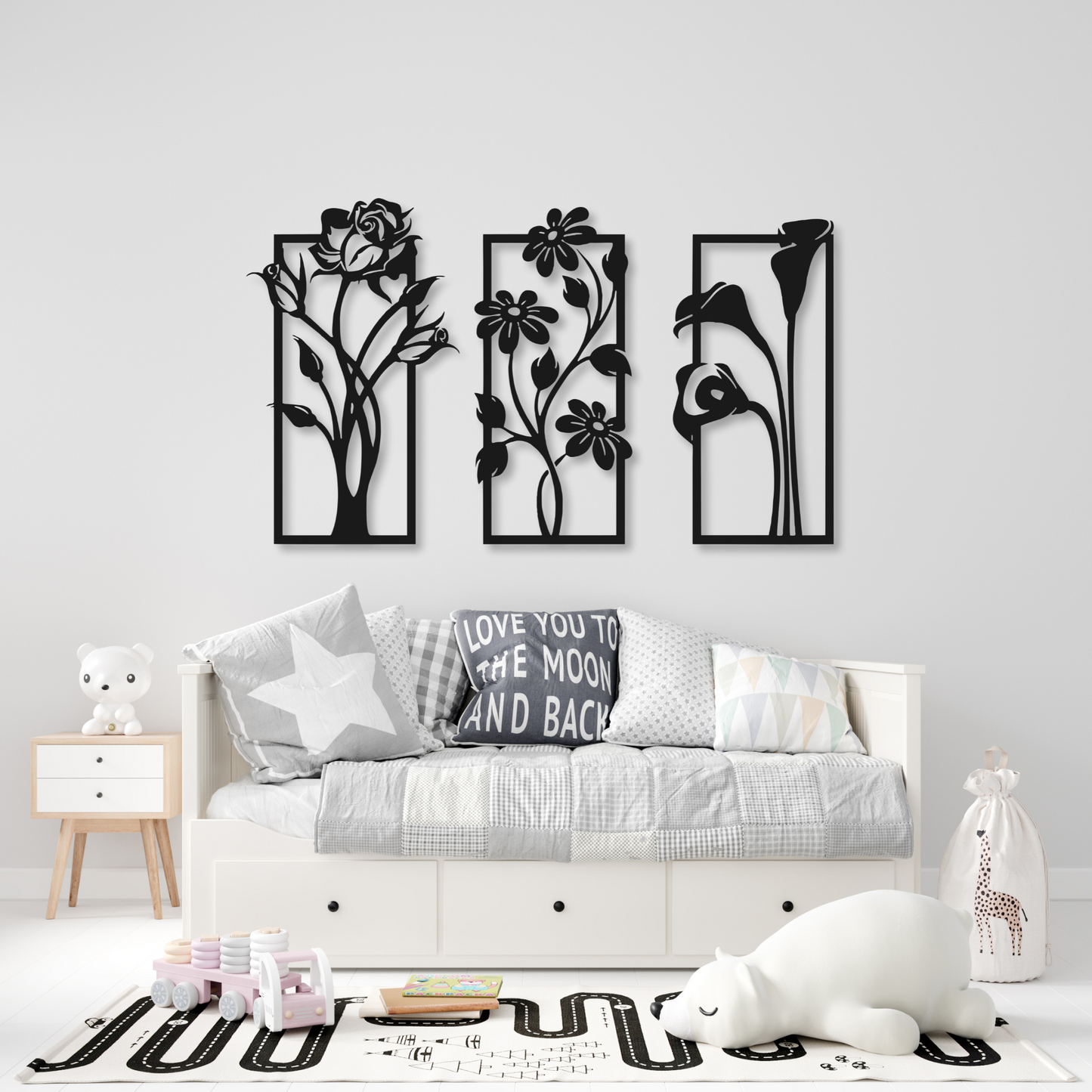 Three Piece Flower Metal Wall Art / Metal Nature Home Decor