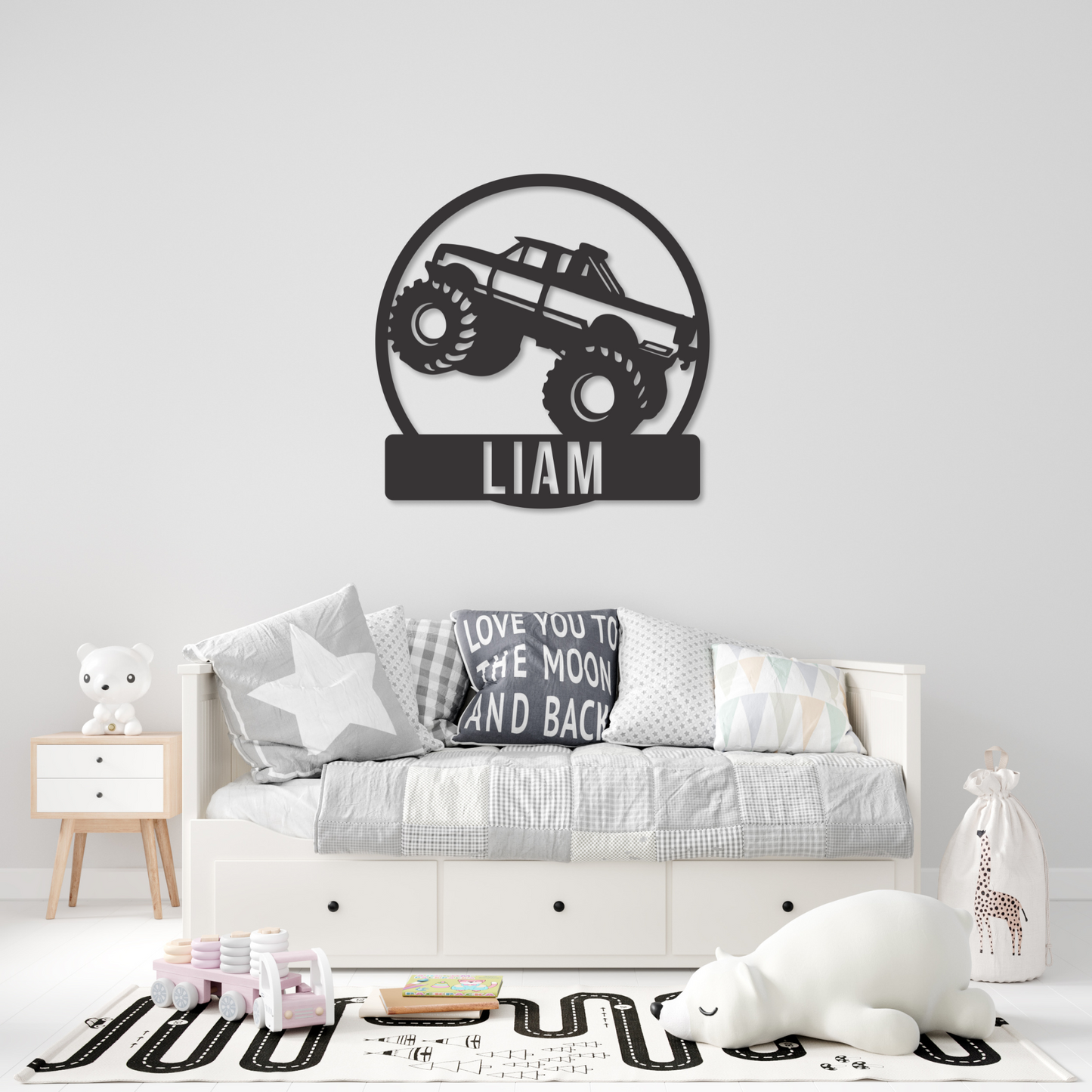 Monster Truck Name Metal Sign | Kids Metal Sign | Nursery Room Truck Metal Sign