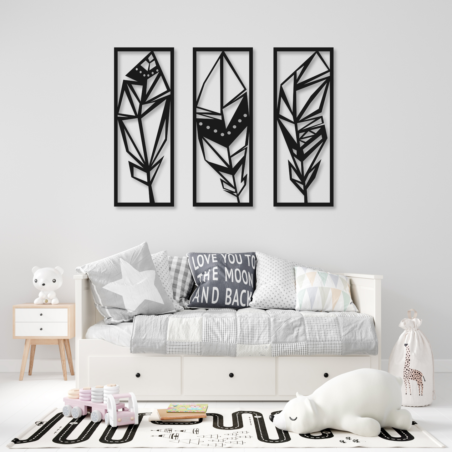 Three Piece Feather Metal Wall Art / Metal Nature Home Decor