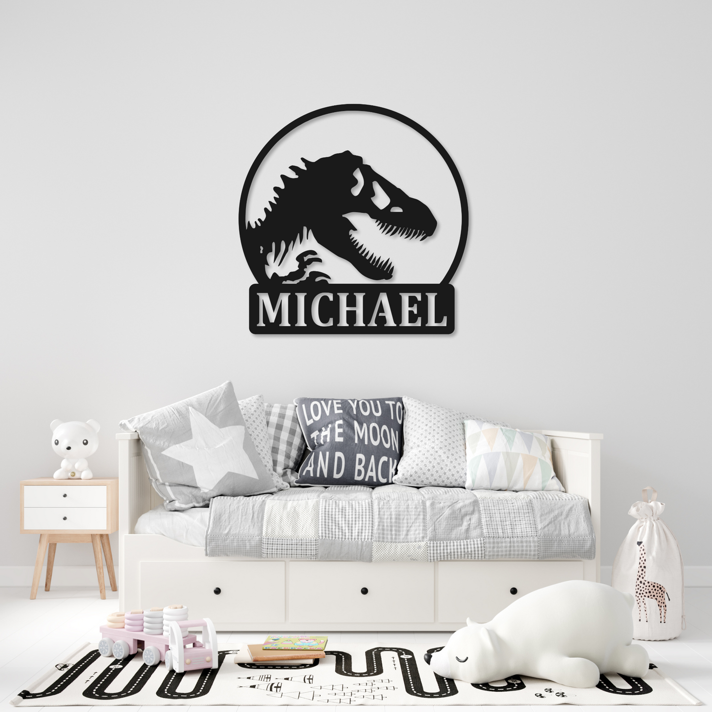 Dinosaur Name Metal Sign | Kids Metal Sign | Nursery Room Dinosaur Metal Sign