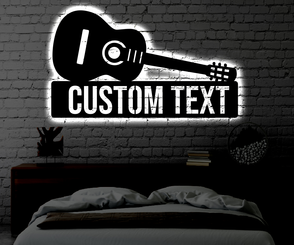 Personalized Guitar LED Metal Art Sign / Light up Guitar Metal Sign