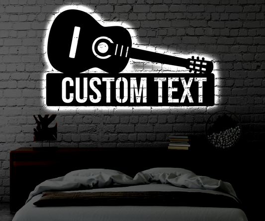 Personalized Guitar LED Metal Art Sign / Light up Guitar Metal Sign