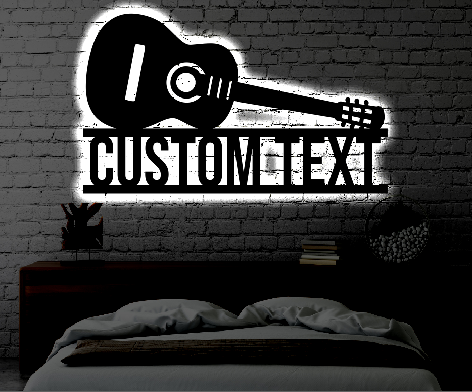 Personalized Guitar LED Metal Art Sign / Light up Guitar Metal Sign