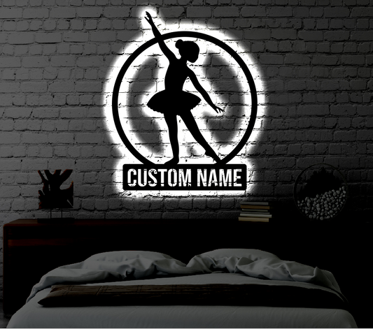 Personalized Ballerina LED Metal Art Sign / Light up Kids Room Metal Sign