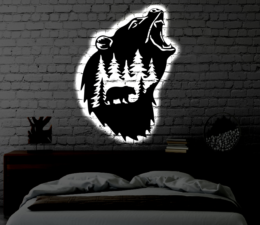 Bear LED Metal Art Sign / Light up Bear Metal Sign