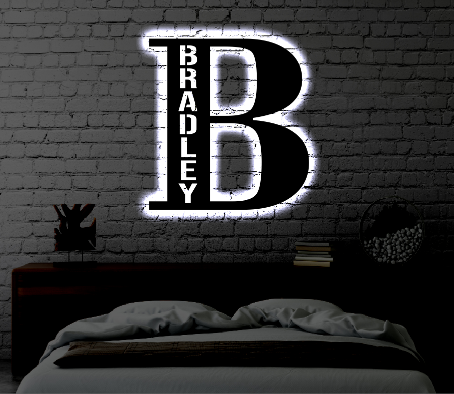 Monograms Led Personalized Name Monogram LED Metal Art Sign / Light up Kids Room Met ...