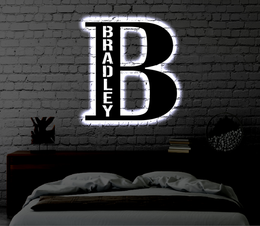 Personalized Name Monogram LED Metal Art Sign / Light up Kids Room Metal Sign