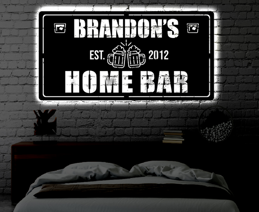 Personalized Bar LED Metal Art Sign / Light up Tavern Metal Sign