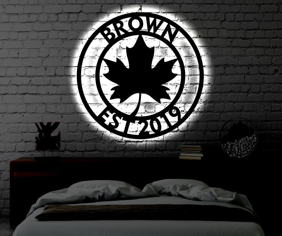 Personalized LED Leaf Monogram Metal Art Sign / Light up Monogram Meta ...