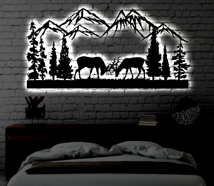 Mountain LED Metal Art Sign / Light up Mountain Metal Sign