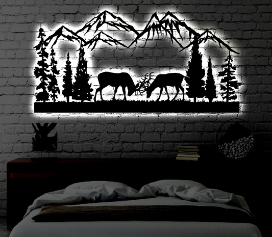 Mountain LED Metal Art Sign / Light up Mountain Metal Sign