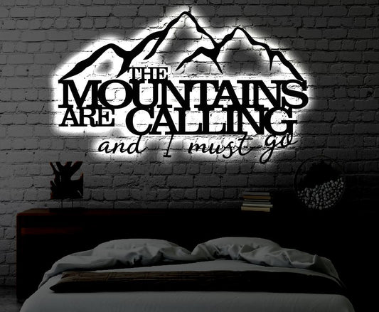 Mountains are Calling LED Metal Sign / Light up Mountain Metal Sign