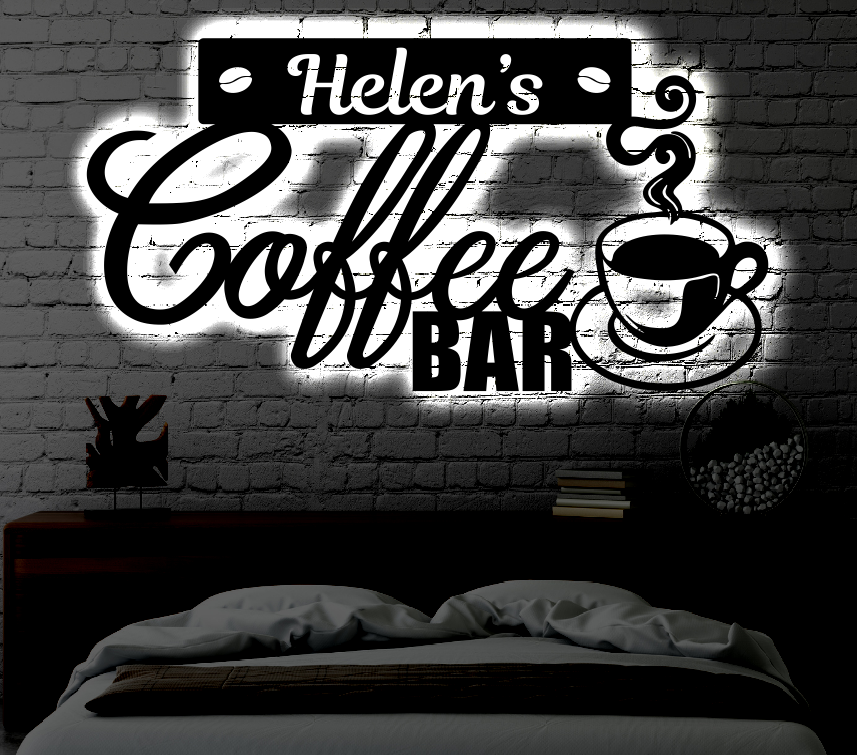 Personalized Coffee Bar LED Metal Sign / Light up Coffee Metal Sign