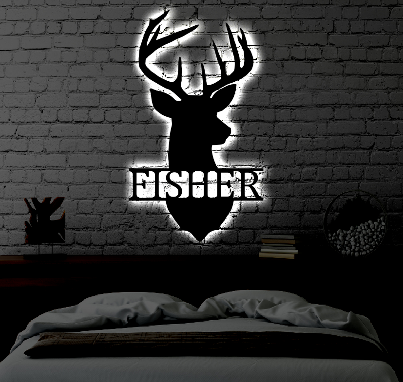 Personalized LED Deer Name Metal Sign | Light up Wall Art Housewarming Gift