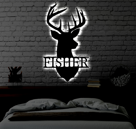 Personalized LED Deer Name Metal Sign | Light up Wall Art Housewarming Gift