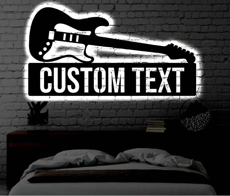 Personalized Guitar LED Metal Art Sign / Light up Guitar Metal Sign