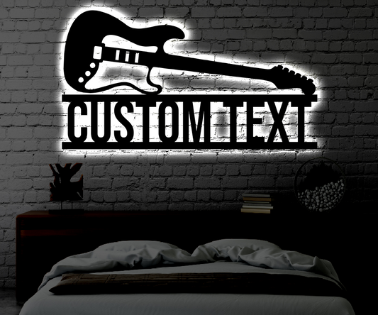 Personalized Guitar LED Metal Art Sign / Light up Guitar Metal Sign