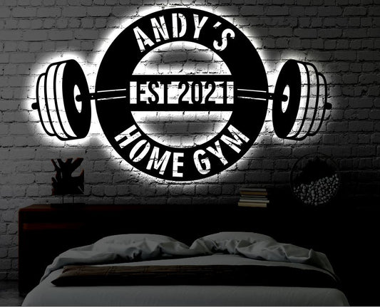 Personalized Gym LED Metal Art Sign / Light up Home Gym Metal Sign