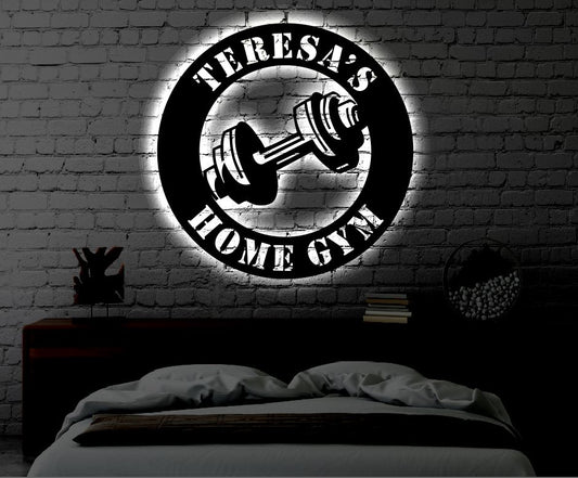 Personalized Gym LED Metal Art Sign / Light up Home Gym Metal Sign