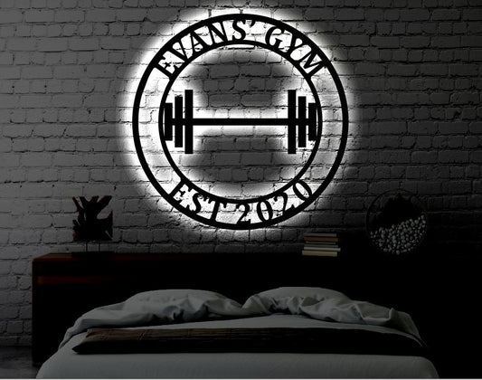 Personalized Gym LED Metal Art Sign / Light up Home Gym Metal Sign