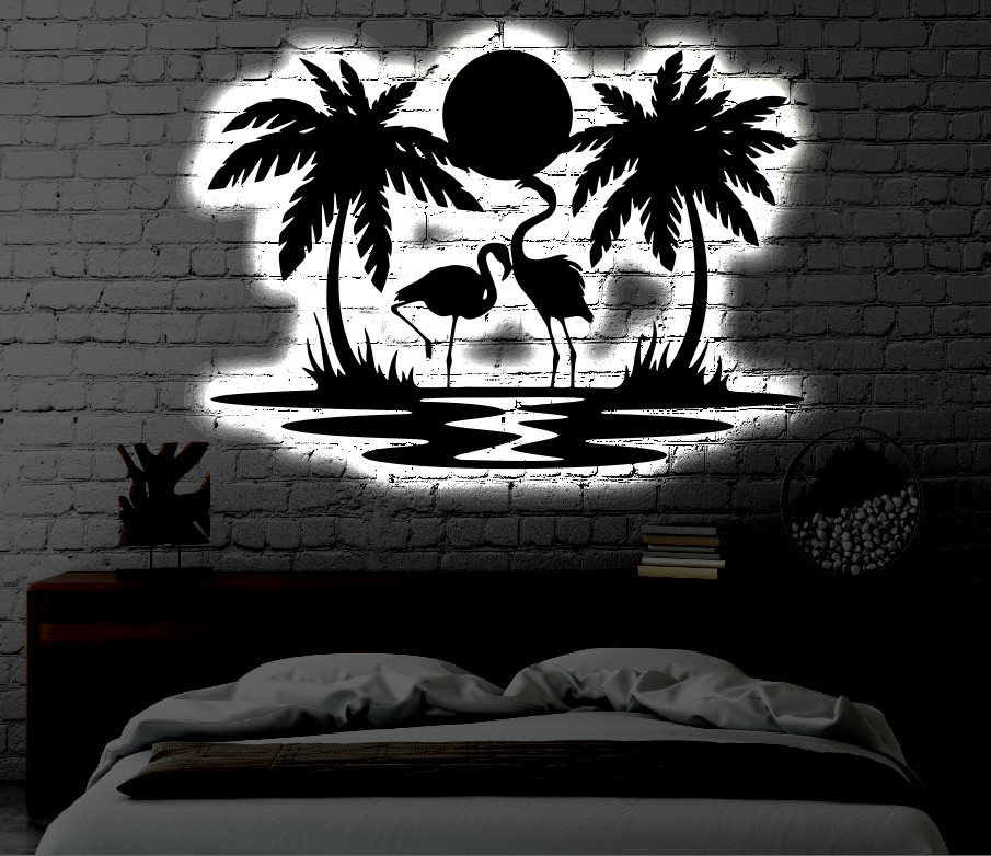 Flamingo LED Metal Art Sign / Light up Beach Metal Sign