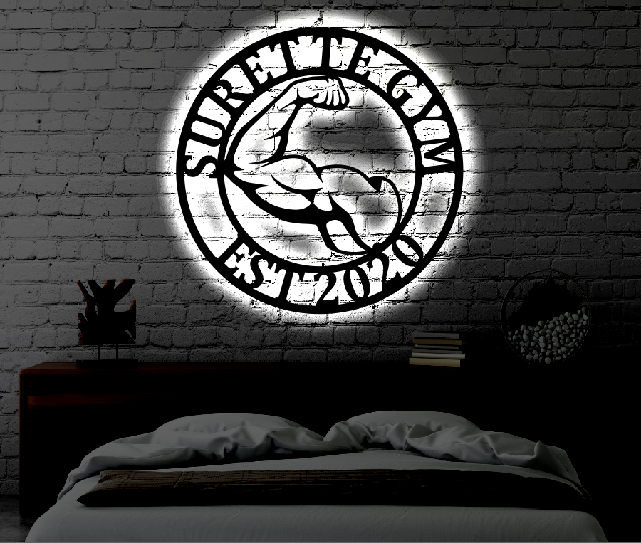 Personalized Gym LED Metal Art Sign / Light up Home Gym Metal Sign