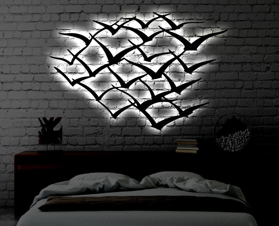 Flock of Birds LED Metal Art Sign / Light up Flock Metal Sign