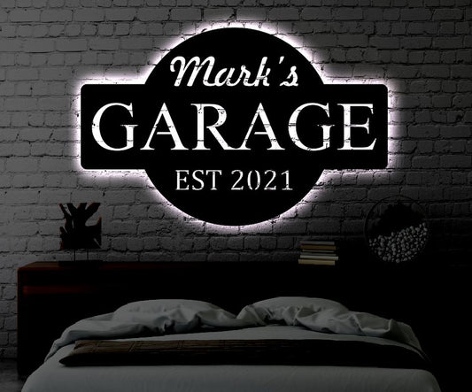 Personalized Garage LED Metal Art Sign / Light up Garage Metal Sign