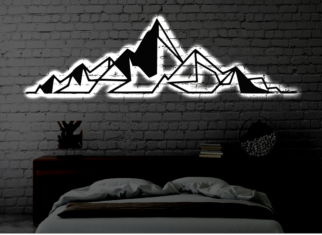 Mountain LED Metal Art Sign / Light up Mountain Metal Sign