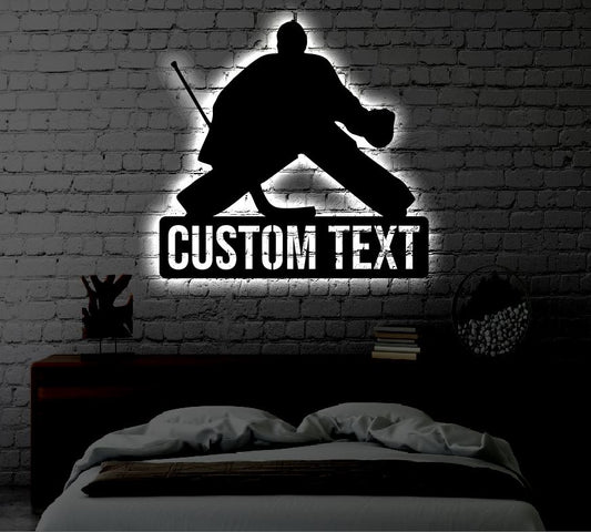 Personalized Hockey Goalie LED Metal Art Sign / Light up Hockey Metal Sign