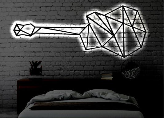 Geometric Guitar LED Metal Art Sign / Light up Guitar Metal Sign