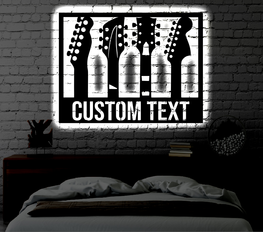 Personalized Guitar LED Metal Art Sign / Light up Guitar Metal Sign