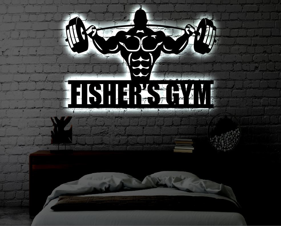 Personalized Gym LED Metal Art Sign / Light up Home Gym Metal Sign ...