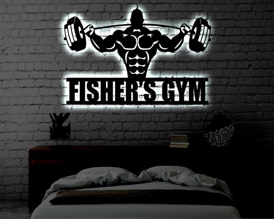 Personalized Gym LED Metal Art Sign / Light up Home Gym Metal Sign