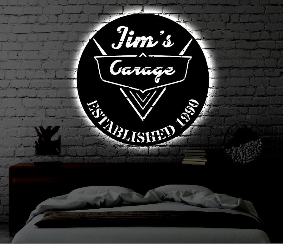 Personalized LED Garage Metal Sign | Light up Home Garage Wall Art