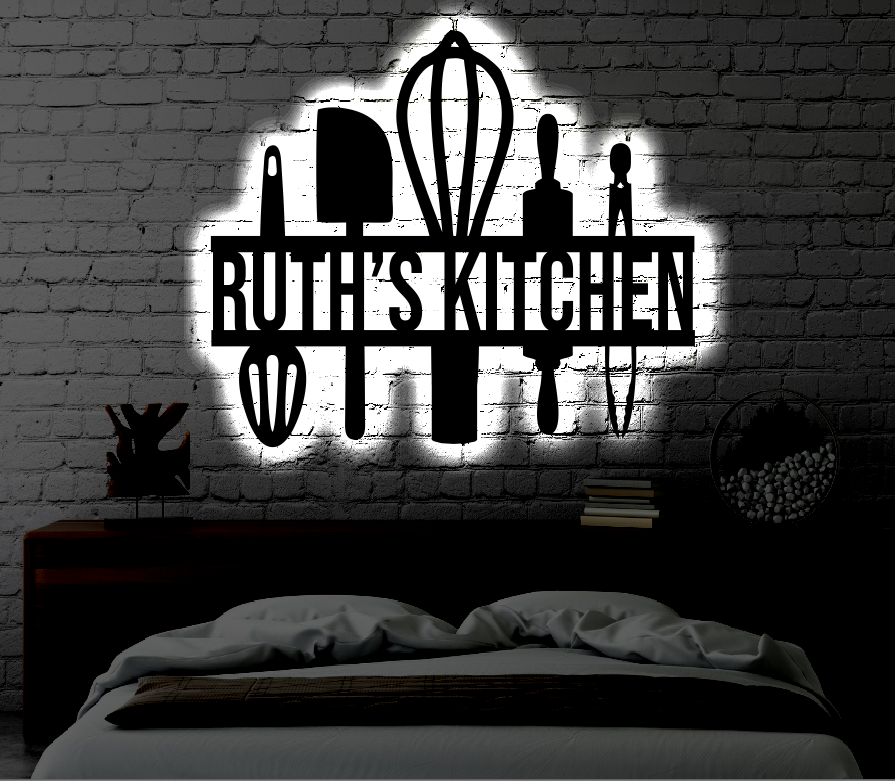 Personalized Kitchen LED Metal Art Sign / Light up Kitchen Metal Sign