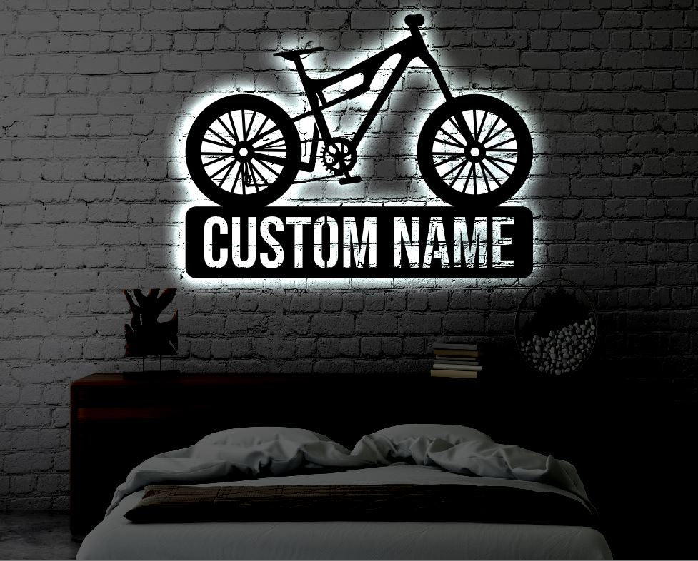 Personalized Mountain Bike LED Metal Art Sign / Light up Bicycle Metal Sign