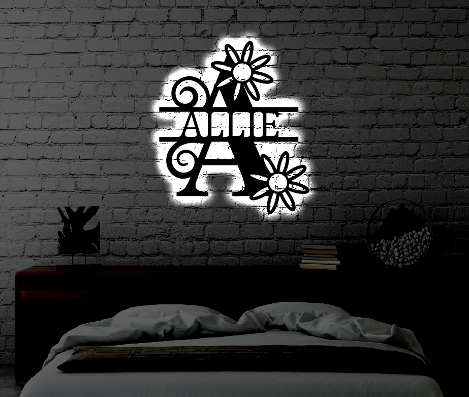 Monograms Led Personalized Name Monogram LED Metal Art Sign / Light up Kids Room Met ...