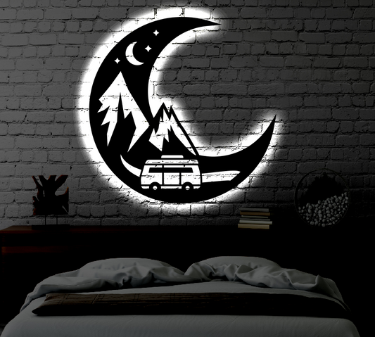 Moon LED Metal Art Sign / Light up Camper Metal Sign